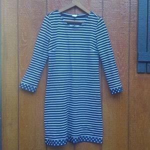 J. Crew Blue & White Navy Horizontal Stripe Cotton Polka Dot Trim Beach Dress